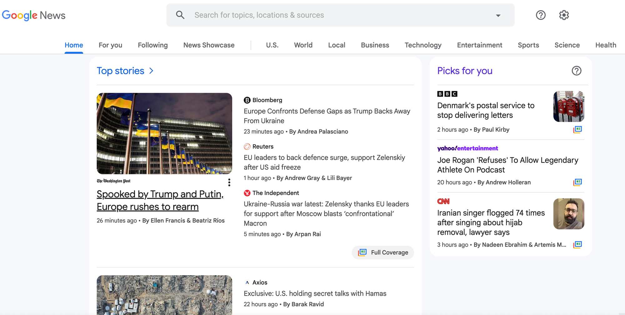 "Example of a real-time AI-powered news aggregation platform: Google News organizes and categorizes news from multiple sources using AI."