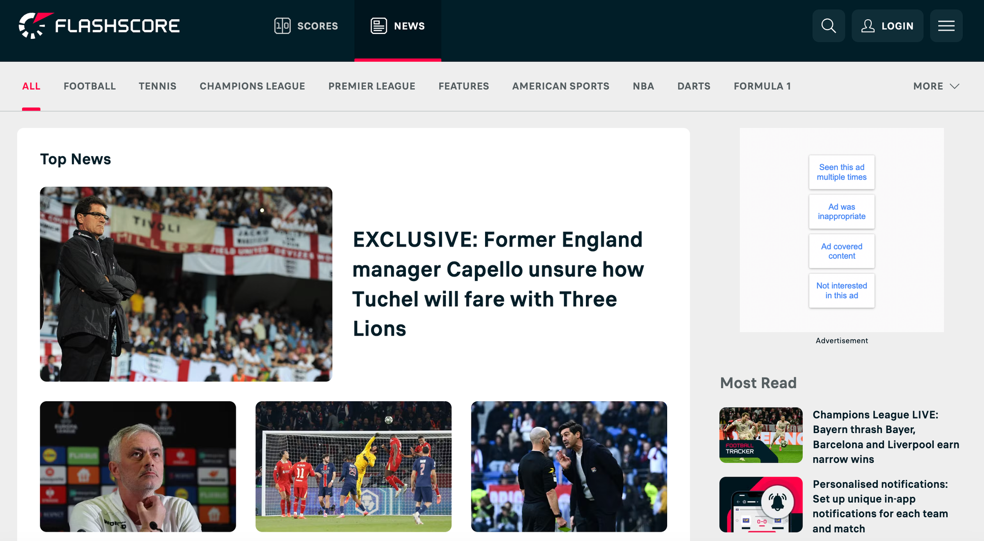 FlashScore, a sports news aggregation platform, delivers real-time updates on scores, team news, and player transfers.