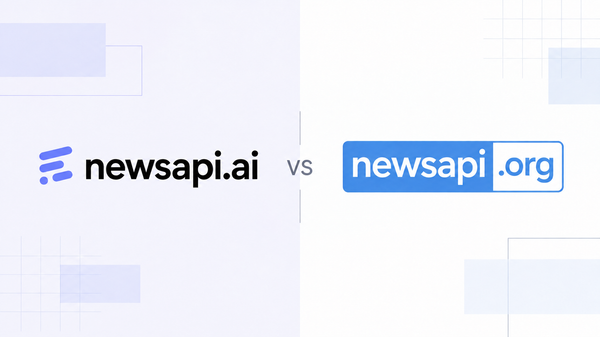 NewsAPI.ai and NewsAPI.org wordmarks displayed side by side with “VS” between them.